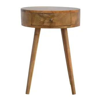22" Beige Solid Wood Round One Drawer Nightstand