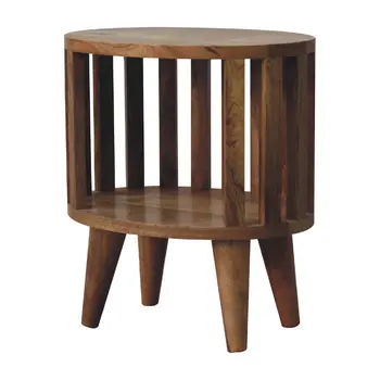 16" Light Brown Solid Wood Round Nightstand