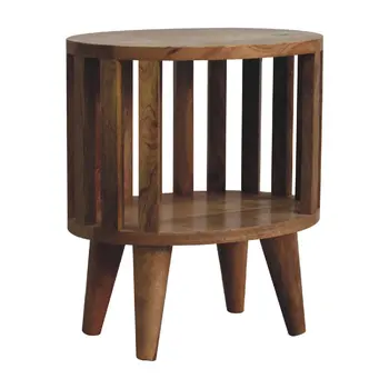 16" Light Brown Solid Wood Round Nightstand