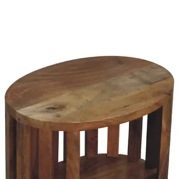 16" Light Brown Solid Wood Round Nightstand