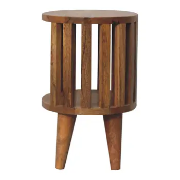 16" Light Brown Solid Wood Round Nightstand