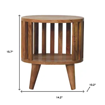16" Light Brown Solid Wood Round Nightstand
