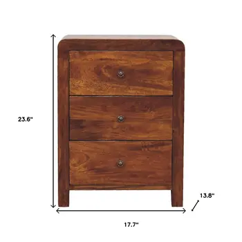 24" Brown Solid Wood Three Drawer Nightstand