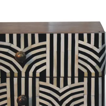 23" Black White And Brown Solid Wood Geometric Bone Inlay Two Drawer Nightstand