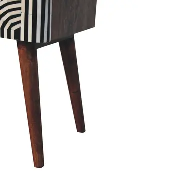 23" Black White And Brown Solid Wood Geometric Bone Inlay Two Drawer Nightstand