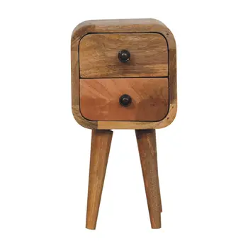 16" Brown Solid Wood Square Two Drawer Nightstand