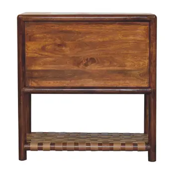 32" Brown Solid Wood Two Drawer Nightstand With Leather Shelf
