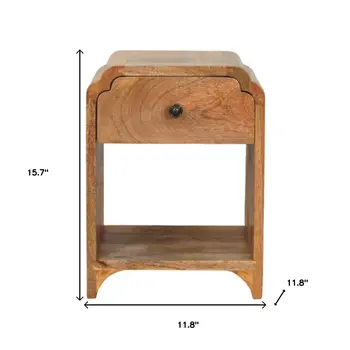 16" Beige Solid Wood One Drawer Nightstand