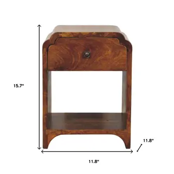 16" Brown Solid Wood One Drawer Nightstand