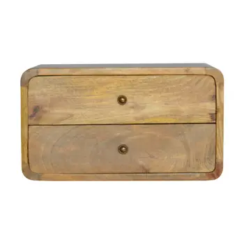 18" Beige Solid Wood Two Drawer Floating Nightstand