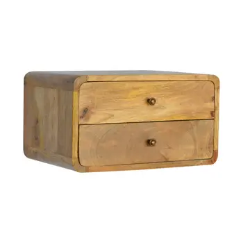 18" Beige Solid Wood Two Drawer Floating Nightstand