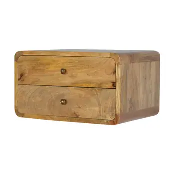 18" Beige Solid Wood Two Drawer Floating Nightstand