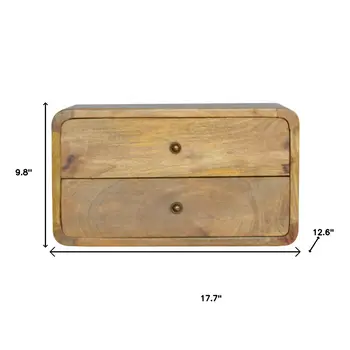 18" Beige Solid Wood Two Drawer Floating Nightstand