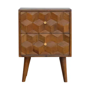 22" Brown Solid Wood Square Two Drawer Nightstand