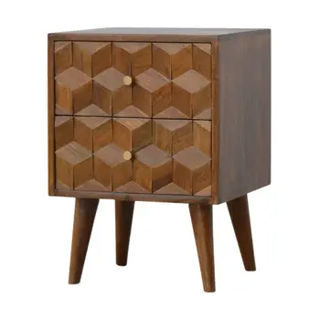 22" Brown Solid Wood Square Two Drawer Nightstand
