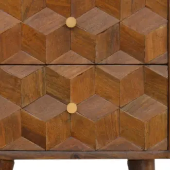 22" Brown Solid Wood Square Two Drawer Nightstand