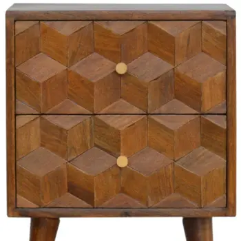 22" Brown Solid Wood Square Two Drawer Nightstand