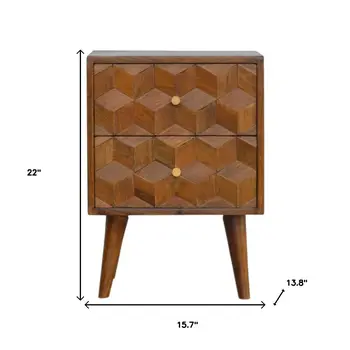 22" Brown Solid Wood Square Two Drawer Nightstand