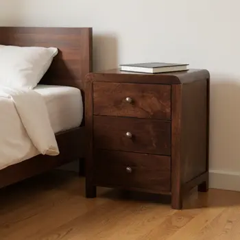 24" Walnut Solid Wood Three Drawer Nightstand