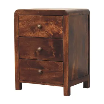 24" Walnut Solid Wood Three Drawer Nightstand