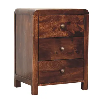 24" Walnut Solid Wood Three Drawer Nightstand