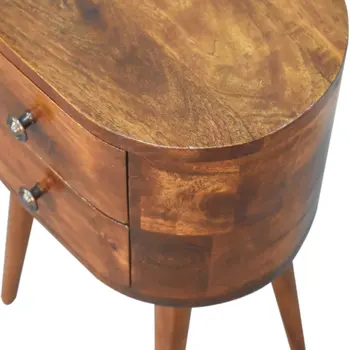 20" Brown Solid Wood Round Two Drawer Nightstand