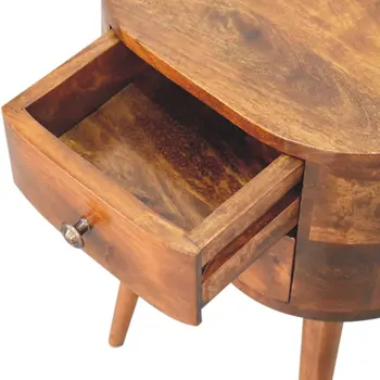 20" Brown Solid Wood Round Two Drawer Nightstand