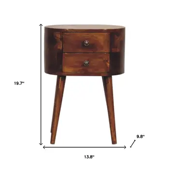 20" Brown Solid Wood Round Two Drawer Nightstand