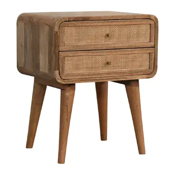 22" Beige Solid Wood Two Drawer Nightstand