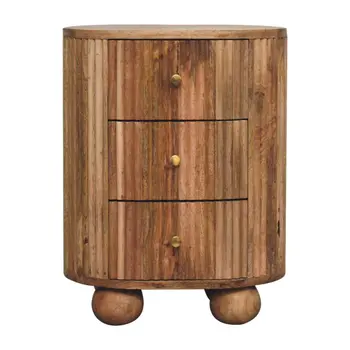 23" Brown Solid Wood Round Three Drawer Nightstand