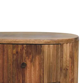 23" Brown Solid Wood Round Three Drawer Nightstand