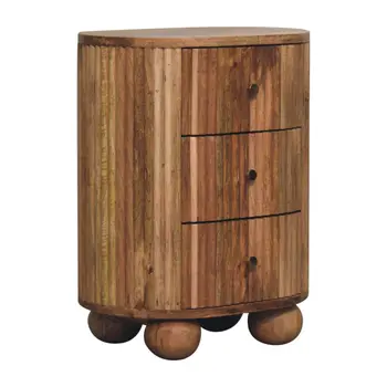 23" Brown Solid Wood Round Three Drawer Nightstand