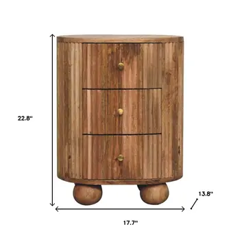 23" Brown Solid Wood Round Three Drawer Nightstand