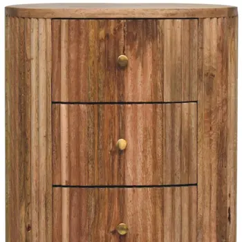 23" Brown Solid Wood Round Three Drawer Nightstand
