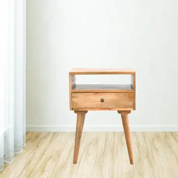 23" Beige Solid Wood One Drawer Nightstand