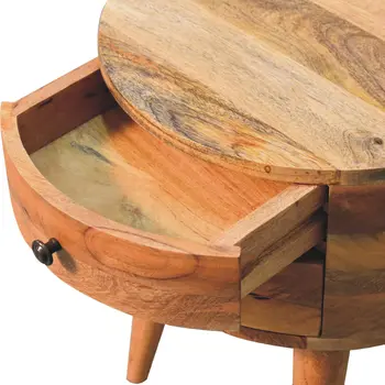 20" Brown Solid Wood Round Two Drawer Nightstand