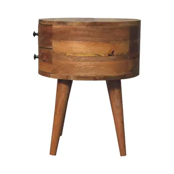 20" Brown Solid Wood Round Two Drawer Nightstand