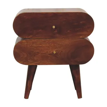 20" Brown Solid Wood Round Two Drawer Nightstand
