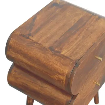 20" Brown Solid Wood Round Two Drawer Nightstand