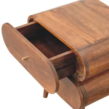 20" Brown Solid Wood Round Two Drawer Nightstand