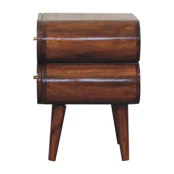 20" Brown Solid Wood Round Two Drawer Nightstand