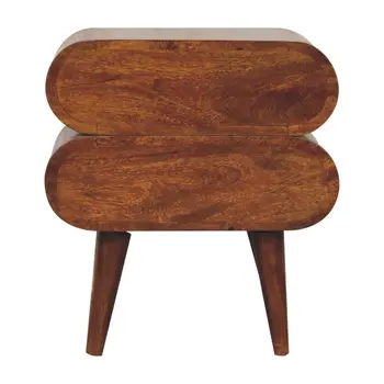 20" Brown Solid Wood Round Two Drawer Nightstand