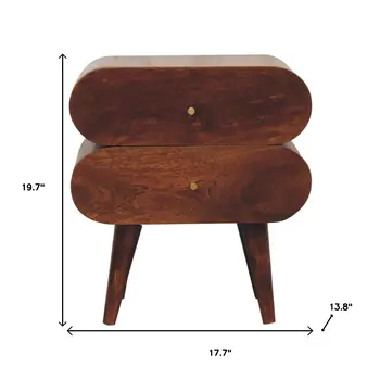 20" Brown Solid Wood Round Two Drawer Nightstand