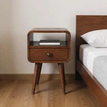 22" Brown Solid Wood Square One Drawer Nightstand