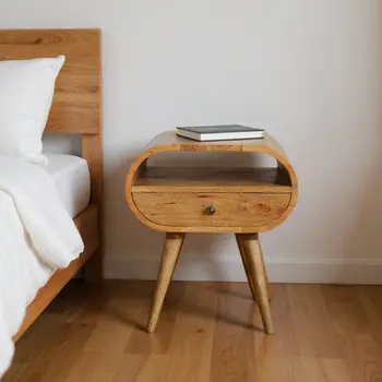 21" Natural Solid Wood Oval One Drawer Nightstand