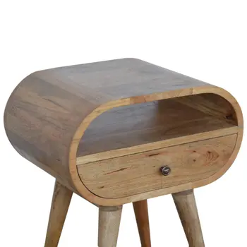 21" Natural Solid Wood Oval One Drawer Nightstand