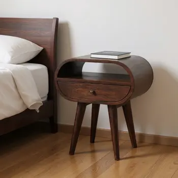 21" Walnut Solid Wood Oval One Drawer Nightstand