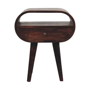 21" Walnut Solid Wood Oval One Drawer Nightstand