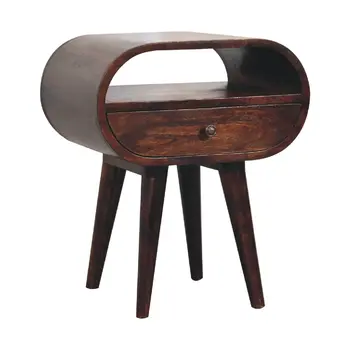 21" Walnut Solid Wood Oval One Drawer Nightstand