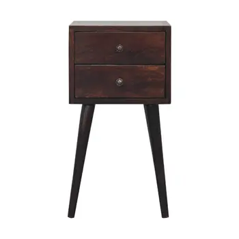 22" Walnut Solid Wood Square Two Drawer Nightstand